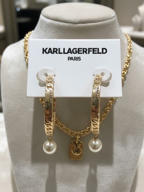 Karl Lagerfeld Jewelry - Karl Lagerfeld Gold-Tone Hoop Earrings with Pearl Drops